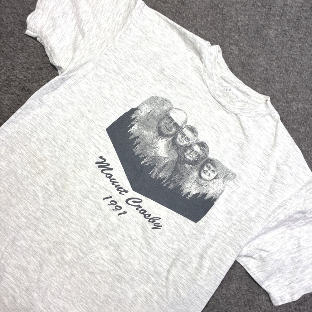 Hanes T-Shirt Men Large Gray Vintage 1991 Mount Crosby Single Stitch Grandpa